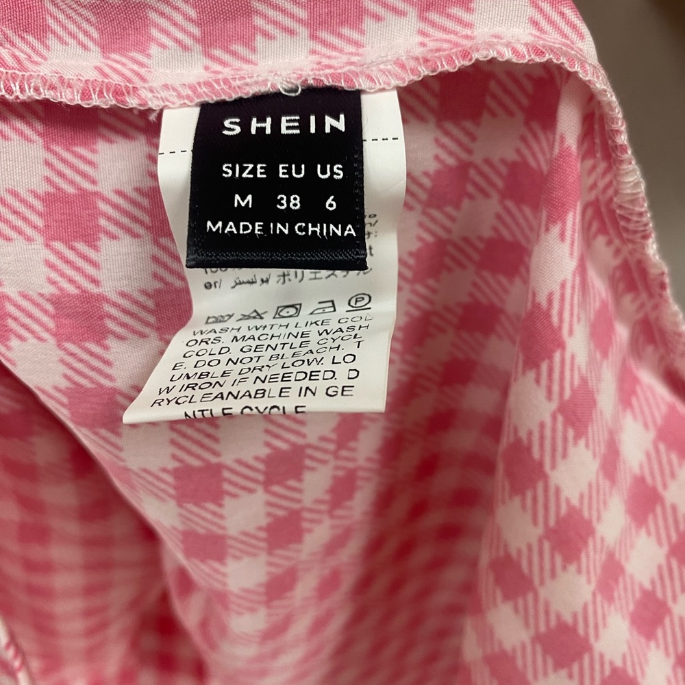 SHEIN Women’s Pink Casual Gingham Ruffle Pleated Mini Dress - Picture 7 of 7